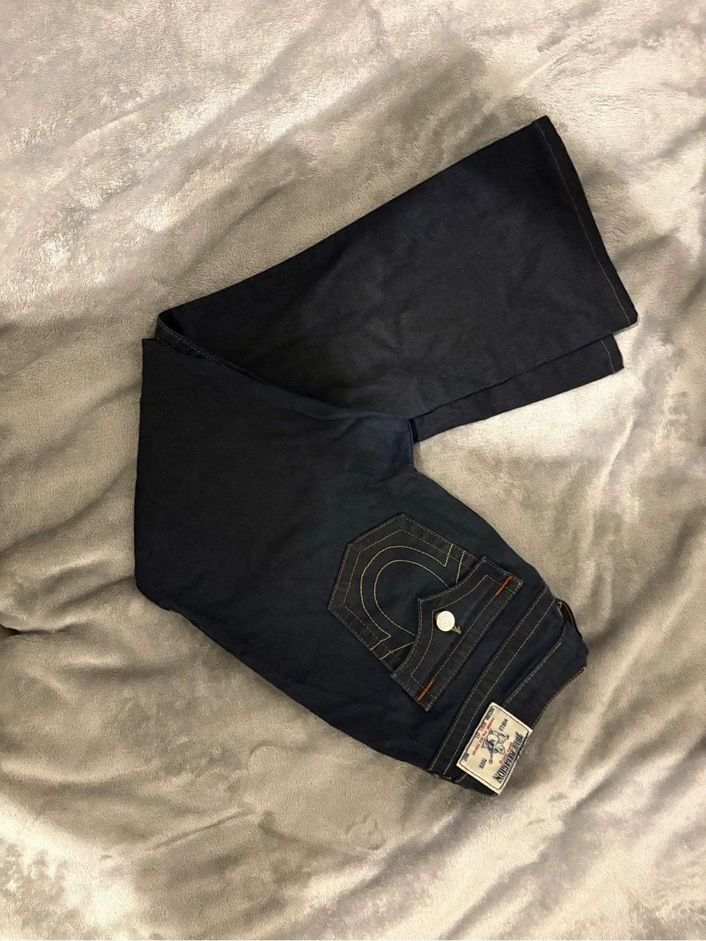 True Religion Men's Dark Indigo Straight Jeans with Contrast Stitching